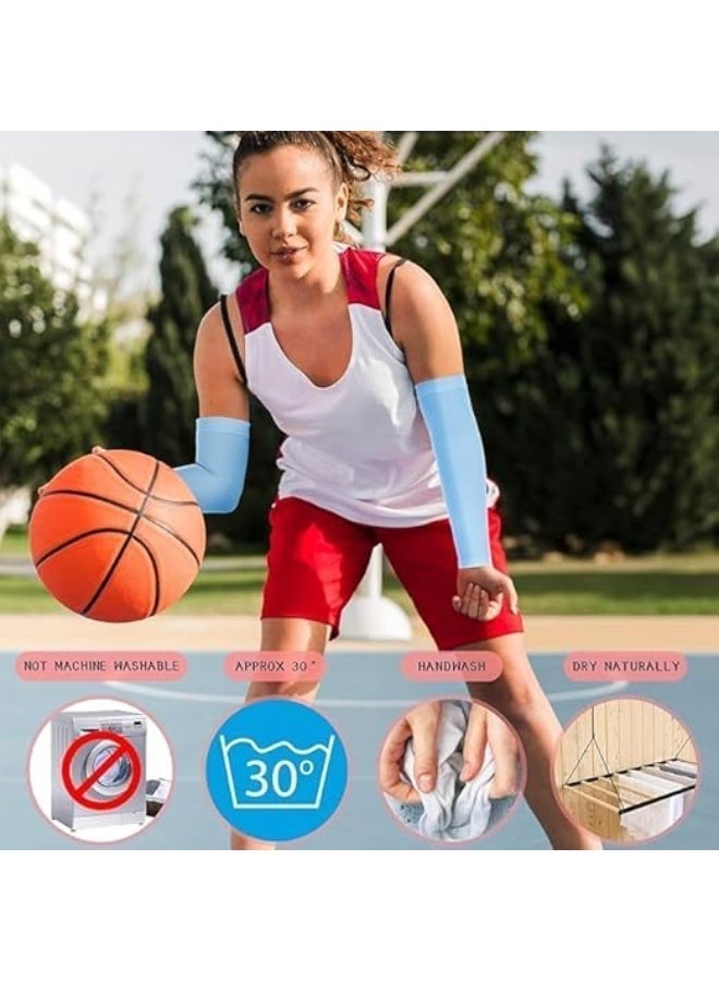 ChicAbode 3 Pairs Kids Arm Sleeves, UV Sun Protection Cooling Arm Covers, Elastic Compression Ice Silk Sleeves for Boys & Girls Outdoor Sports (Ages 7-12, White Pink Blue) - Image 4